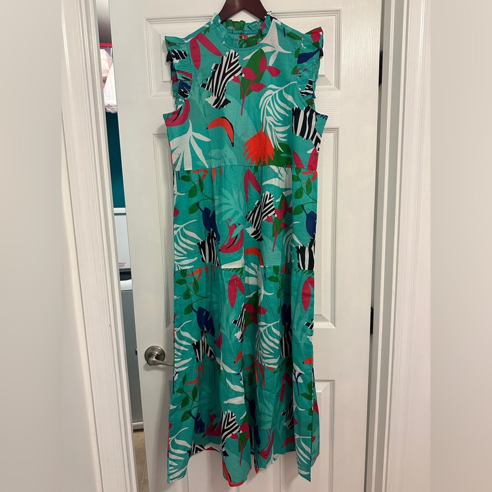 Mud Pie Green and Red Tropical Maxi Dress - Medium